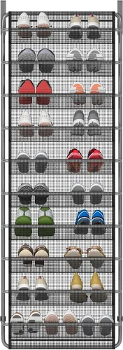 Vista 7 de Zapatero de 10 niveles sobre la puerta, organizador de zapatos colgante para almacenamiento de zapatos, zapatero de puerta para armario, despensa
