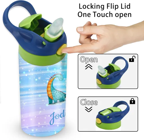 Vista 4 de Botella de agua personalizada para niños, niñas, niños, botellas de agua personalizadas de 12 onzas con nombre y tapa de pajilla, tazas de acero