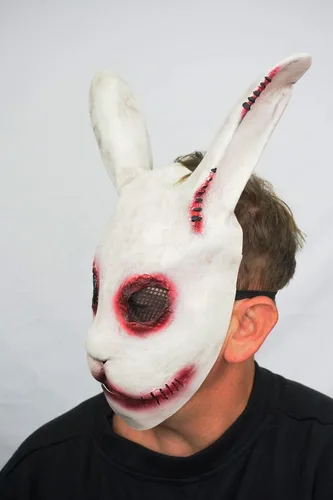 Vista 3 de Acid Tactical Máscara de conejo asesino de Halloween, máscara de conejo malvado aterrador