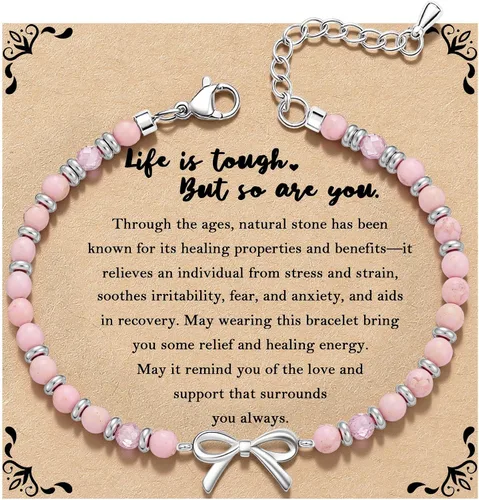 Vista 17 de Pulsera de onda/lazo/cruz para mujer, coloridas pulseras de cuentas de piedra natural, regalo único de amistad para mejor amiga, hermana, mejor