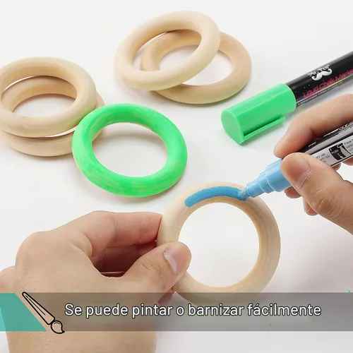 Vista 5 de Mr. Pen Anillos de madera de abedul, 2.7 pulgadas, paquete de 10, anillos de madera para manualidades