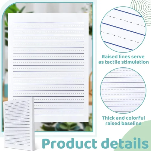 Vista 3 de Yeaqee 120 hojas de papel rayado en relieve para retrato de escritura a mano, jardín de infantes para niños y profesores, sensorial con línea, 8.3 x