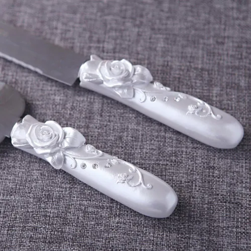 Vista 5 de Accesorios de boda - Juego de cuchillos y servidores personalizados, rosa en flor
