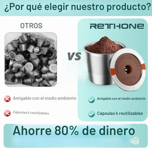 Vista 3 de RETHONE Cápsulas de café K Cup reutilizables, de acero inoxidable, K Cups reutilizables compatibles con cafeteras Keurig 1.0 y 2.0, K Cups