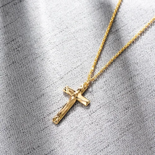 Vista 101 de Fettero - Collar con dije de cruz de fe, chapado en oro de 14 K, cadena fina, minimalista, simple, pequeña, para oración, regalo de joyería religiosa