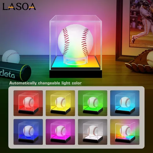 Vista 2 de LASOA Vitrina de béisbol con luz LED RGBW, caja de exhibición de acrílico para recuerdos, protección UV, a prueba de polvo para pelota autografiada