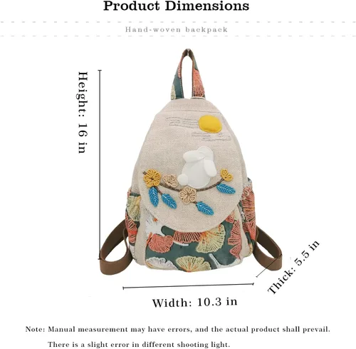 Vista 25 de HUANGGUOSHU Mochila de algodón tejida de algodón bohemio con bordado de lona estilo bohemio con múltiples bolsillos retro linda mochila cartera