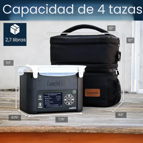 Vista 4 de LunchEAZE Pro Lonchera Calentable Sin Cable – Con Batería, Capacidad de 4 Tazas, Máx. 220°F, Calefacción Programada Automática, Incluye Bolsa
