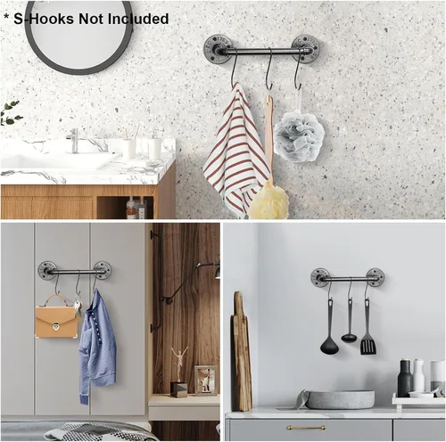 Vista 4 de NearMoon Toallero industrial de tubería, accesorio de toallero de baño resistente, montaje en la pared, soporte para toallas de baño de hierro