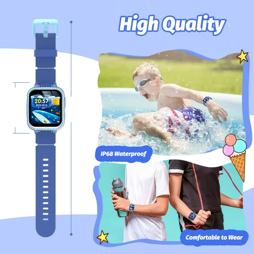 Vista 34 de Reloj inteligente para niños con juegos de rompecabezas, pantalla táctil HD, cámara de video, reproductor de música, podómetro, reloj despertador