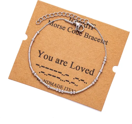 Vista 260 de JoycuFF Pulseras inspiradoras de código morse para mujeres, cuentas de plata, joyería con mantra de motivación, regalos para ella