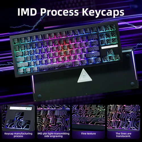 Vista 3 de ZORNHER ZH870 Teclado mecánico inalámbrico para juegos, 80% negro personalizado teclado de sonido cremoso con teclas topográficas negras iluminadas
