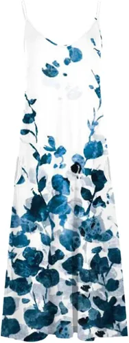 Vista 5 de anuyalue Vestidos de verano para mujer 2023 con cuello en V, sin mangas, vestido largo sexy para la playa, vestido largo y lindo, vestido bohemio