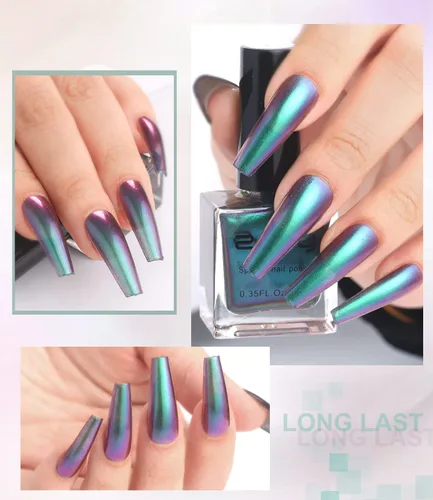 Vista 6 de Major Dijit Chameleon - Esmalte de uñas holográfico con purpurina de secado rápido, esmalte de uñas cromado iridiscente brillante (02)