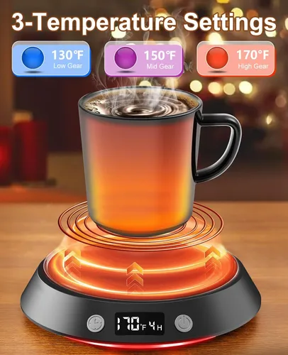 Vista 2 de Kepwam Calentador de Taza de Café – Calentador de Café Eléctrico de 55W para Escritorio, 3 Configuraciones de Temperatura y Temporizador de 2-9