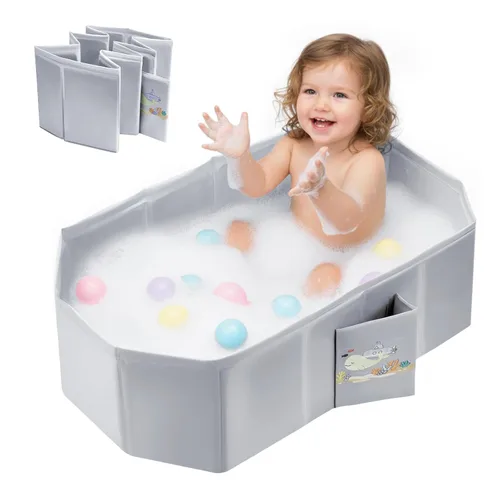 Vista 6 de Bañera de bebé para recién nacidos a niños pequeños, bañera plegable para bebés con base antideslizante y tapón de drenaje, bañera portátil