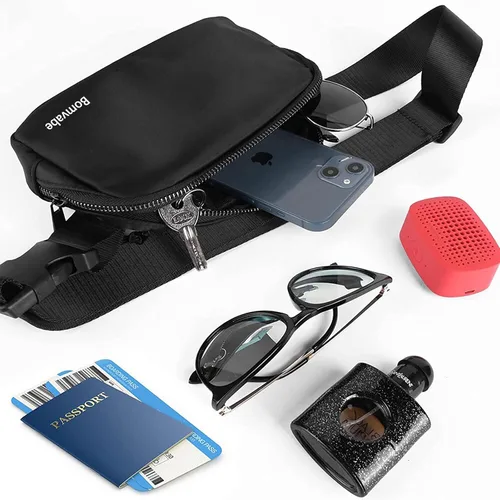 Vista 11 de Cangurera cruzada para mujer, mini bolsa para cinturón de 1 litro con correa ajustable de 32 a 51 pulgadas, bolsa de cintura pequeña para viajes