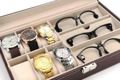 Vista 15 de AUTOARK AW-004 - Caja de cuero para 6 relojes y 3 lentes y gafas de sol con organizador de joyas, cajas de almacenamiento para hombre y mujer, tapa