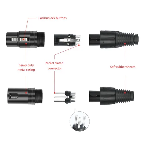 Vista 6 de Paquete de 10 conectores XLR, 5 pares XLR de 3 pines macho/hembra, conector de cable de micrófono de audio, conector de audio, 3 pines XLR, extremos