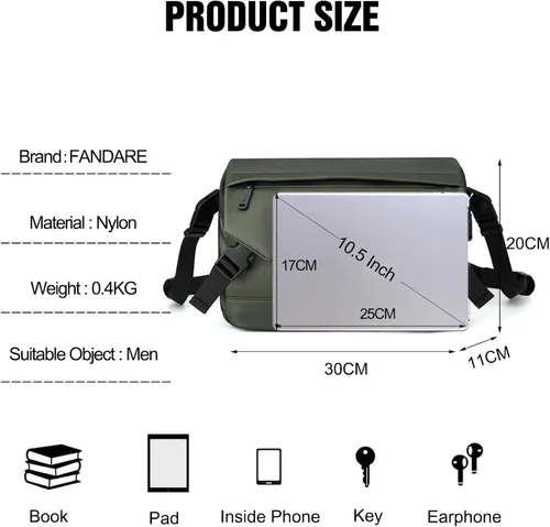 Vista 3 de FANDARE Elegante bolso de hombro para hombre, bolso cruzado tipo mensajero, maletín pequeño, bolso bandolera para hombres para el trabajo
