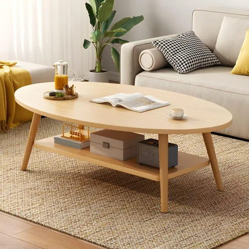 Vista 10 de Mesa de centro individual de madera, mesa de café, mesa de cóctel, mesa de centro de apartamento, sofá, mesa lateral ovalada, patas de madera, mesa