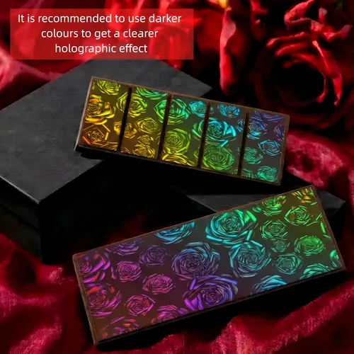 Vista 6 de Ziliny Molde holográfico de barra de chocolate rosa de silicona, barra de chocolate con efecto de luz arco iris, moldes profundos y gruesos
