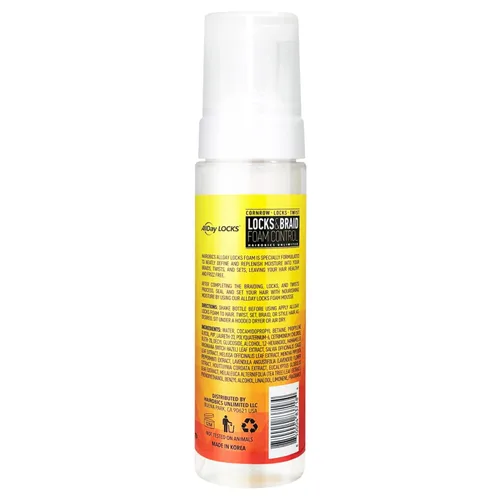 Vista 2 de AllDay Locks - Espuma trenzada, mousse de larga duración para estilo y brillo, botella de 8 onzas