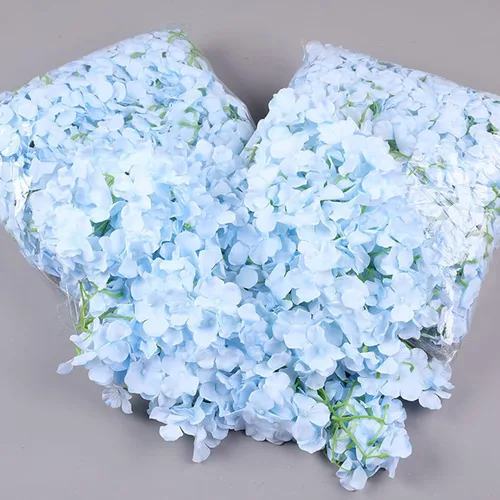 Vista 4 de FagusHome 30 piezas de cabezas de hortensias artificiales de seda, cabezas y tallos de hortensias artificiales para decoración del hogar y boda Azul