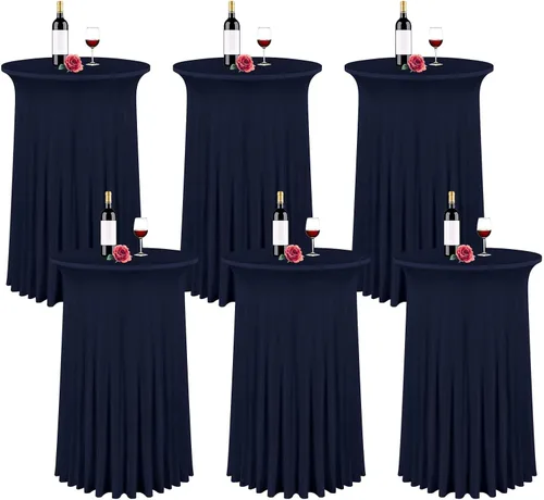 Vista 11 de fani Paquete de 6 faldas redondas de 32 x 43 pulgadas, falda de mesa de cóctel de elastano, ajustable con parte superior alta, mantel elástico