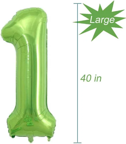 Vista 2 de Globos de número de cumpleaños, globo número 1, globos de Mylar de aluminio verde, 40 pulgadas