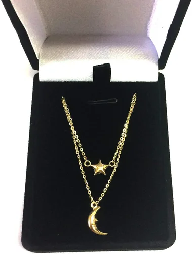 Vista 3 de Jewelry Affairs Collar con colgante en capas de luna y estrella de oro amarillo de 10 quilates, 17 pulgadas, Oro, No es una piedra preciosa