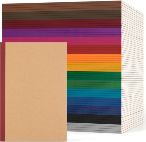 Vista 14 de Paquete de 30 cuadernos en blanco a granel, cuaderno de composición de papel A5 sin forro, 8.3 x 5.5 pulgadas, cubierta de papel kraft con espinas