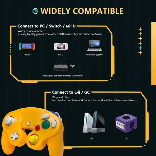 Vista 3 de Zeion Paquete de 4 controladores Gamecube con 4 cables de extensión y adaptador USB de 4 puertos para consola Switch PC Wii U negro morado plateado