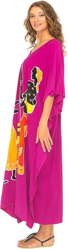 Vista 3 de SHU-SHI Vestido largo de caftán para mujer, vestido largo de playa, vestido casual de talla grande