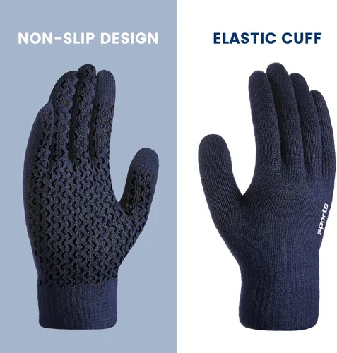 Vista 2 de Trifabricy Guantes de invierno para hombres y mujeres, guantes de lana con forro polar para pantalla táctil, guantes térmicos de invierno cálidos