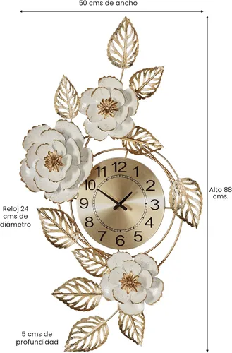 Vista 3 de Touch of Class Aurora - Reloj de pared floral dorado y marfil