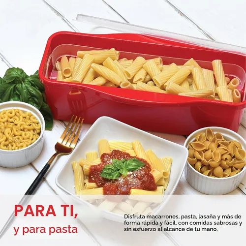 Vista 4 de Tafura Cocedor de Pasta para Microondas con Sistema de Doble Colado, Cocedor de Espaguetis para Microondas con Escurridor, Regalo de Dormitorio