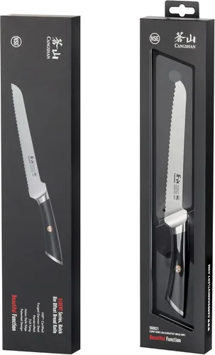 Vista 7 de Cangshan ELBERT Serie Alemán Acero Forjado 8" Offset Cuchillo de pan (negro)