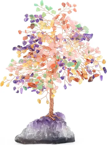 Vista 8 de Piedra preciosa natural (406 piedras), árbol de la vida de cristal de amatista, equilibrio de chakras, energía positiva Fengshui, decoración bonsái