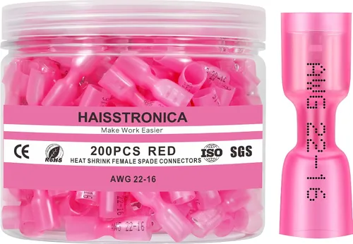 Vista 7 de haisstronica 200 conectores de pala hembra termorretráctiles azules, AWG 16-14, kit de terminlas de pala hembra termorretráctil, conectores