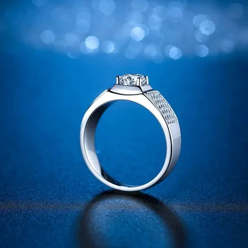 Vista 5 de Anillos de compromiso de moissanita para hombre, 1 quilate, 0.256 in, centro solitario, moissanita, alianza de boda, aniversario, cumpleaños