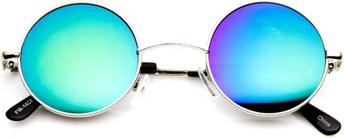 Vista 12 de Gafas de sol redondas de metal de 1.614 in, estilo retro de Lennon. Oro/azul.