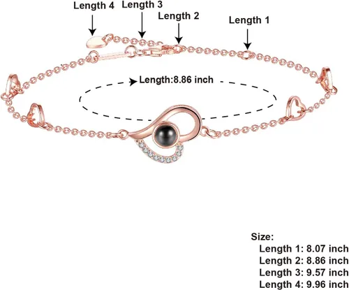 Vista 5 de OneSight Pulsera de proyección de corazón para mujer, joyería de plata de ley 925, pulsera o tobillera con memoria de amor, 100 idiomas diferentes