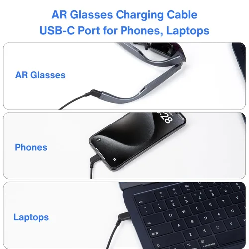 Vista 3 de Cable de carga USB C a USB‑C AR para gafas, admite carga rápida de 60 W, transferencia de datos de 10 Gbps y pantalla de 4K a 60 Hz - Chaqueta