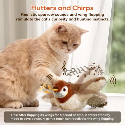 Vista 6 de Rocfish Juguetes para Gatos, Juguetes de Hierba Gatera para Gatos, Juguete de Pájaro Aletante para Gatos, Juguete de Pájaro para Gatos Interactivo