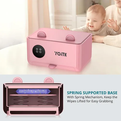 Vista 2 de Calentador portátil de toallitas para bebés: doble capa con máscara facial, calentador de toallitas húmedas, temperatura ajustable de 4 niveles