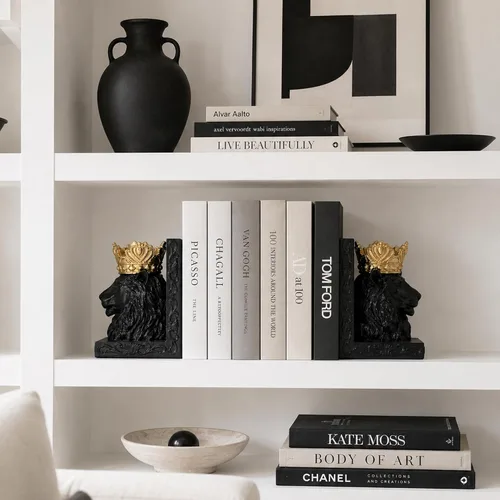 Vista 4 de Par de sujetalibros decorativos con cabeza de león negro de 7