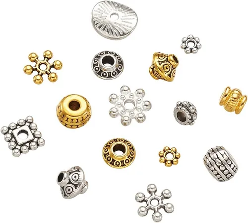 Vista 3 de Craftdady 600 cuentas espaciadoras tibetanas de 10 estilos, colores mezclados, aleación de metal, dijes para pulseras, collares, suministros
