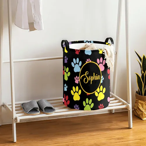 Vista 4 de Cesta de lavandería personalizada con texto y nombre, impermeable, para dormitorio, sala de estar, cesta de almacenamiento