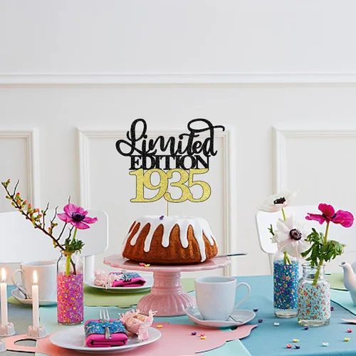 Vista 4 de Decoración para tartas de edición limitada de 1935, decoración de pastel de feliz cumpleaños 90, hombres y mujeres animan 90 años/90 y fabulosa